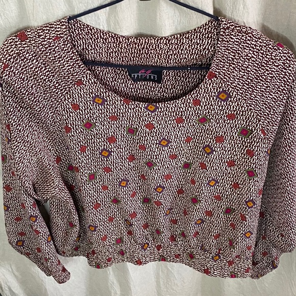 Vintage 80s Long Sleeve Brown with Jewel Tone Pattern Blouse + Shoulder Pads - Picture 15 of 15